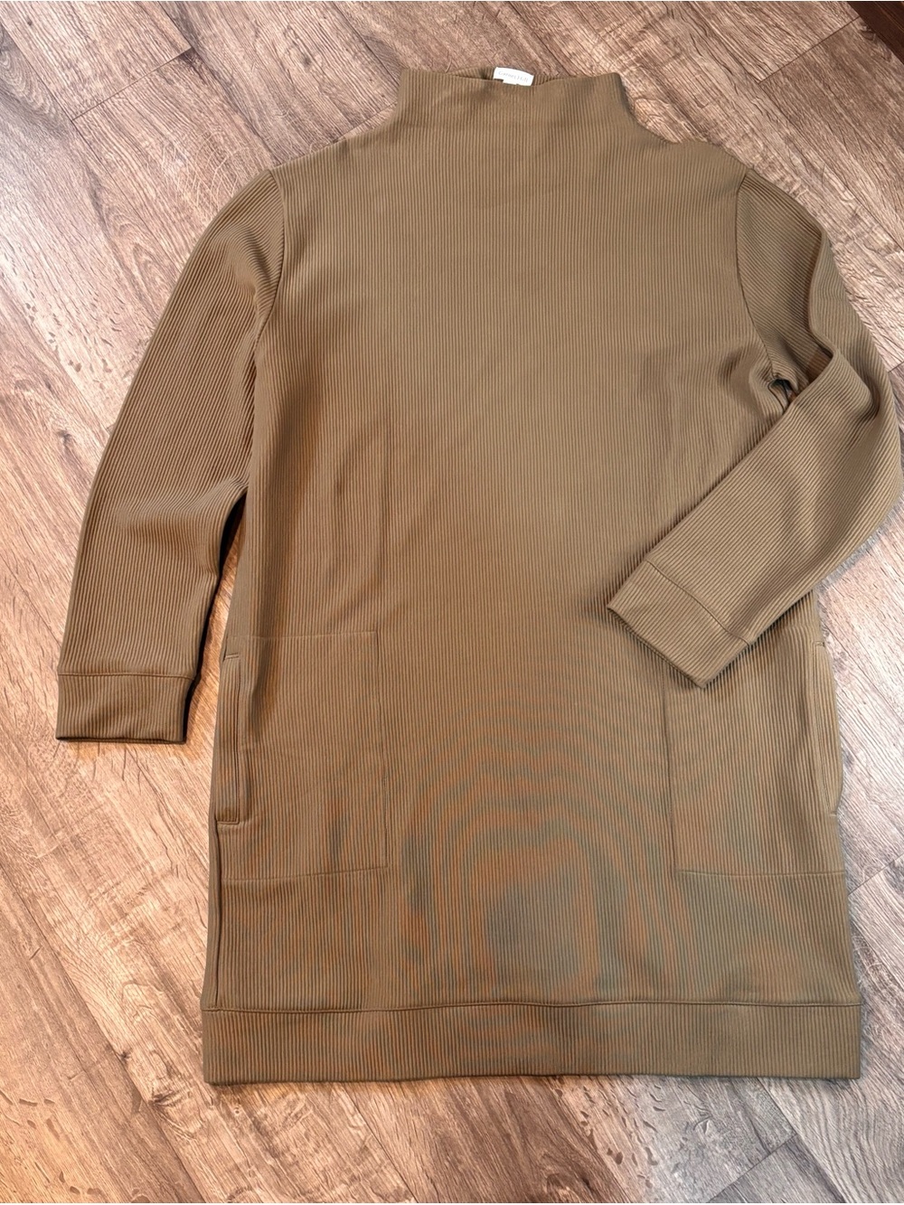 Garnet Hill Olive Green Long Sleeve A-Line Dress